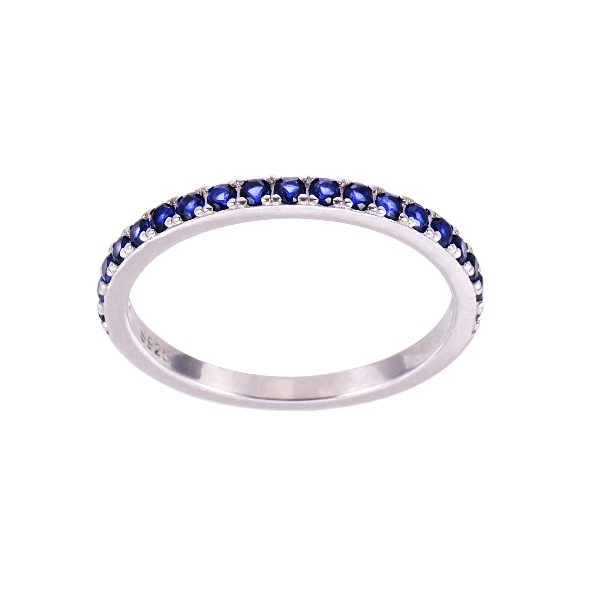 Blue Sapphire CZ Band Ring - 925 Sterling Silver - September Birthstone Jewelry