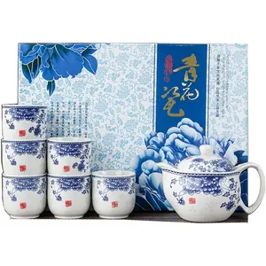 Chinese Tea Set Gifts,Porcelain Teapots  Steel Filter With 6 Teacups,Kungfu Tea Service millennial teapot