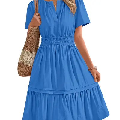 green emerald velvet dress London Times Women's Dresses Women's Mock Neck Short Puff Sleeve Fit and  Flare - Professional Work Dress main image 1