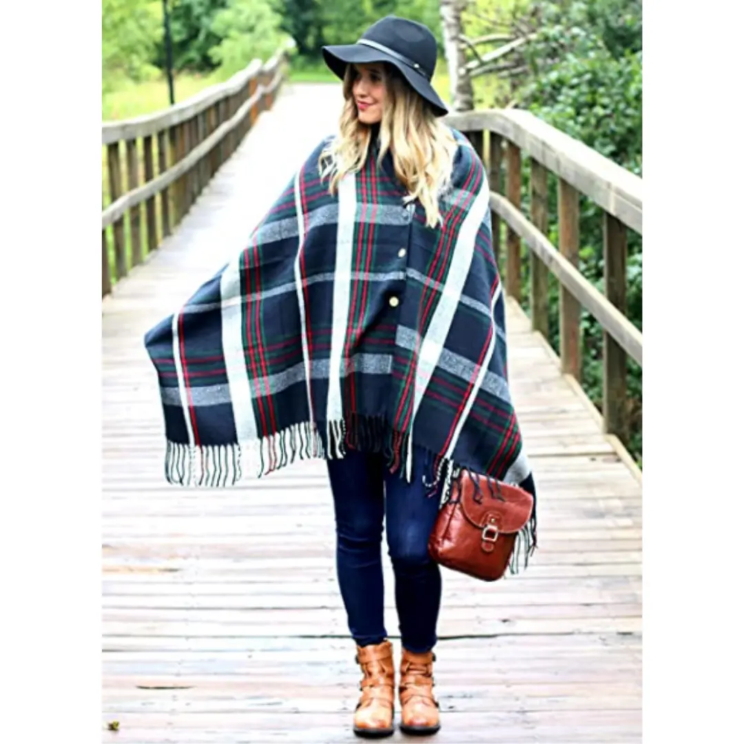 WRAP Blanket Scarf with Buttons Women’s Large Shawl Ruana Poncho