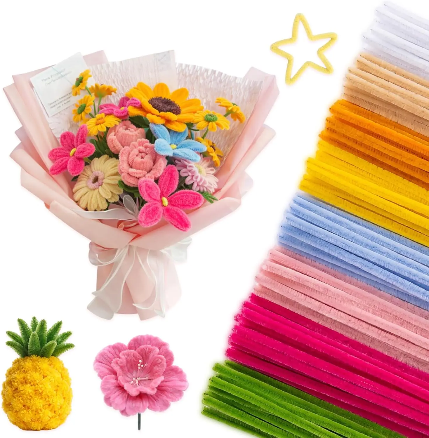 2000 Pieces Pipe Cleaners Bulk for Easter Decor, 20 Assorted Colored Chenille Stems for Art and Crafts Projects Creative Folwers  Gift