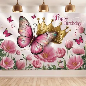 Polyester Butterfly Party Background Fabric, Rectangular Photography Backdrop, Birthday & Wedding Decoration