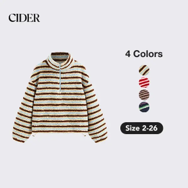 Cider Women's Oversized Striped Fleece Sweatshirt - Half-Zip, Stand Collar, Longsleeves, Loose Fit, Classic Cozy Polyester Top, Multi-Size, 2XL-20/22