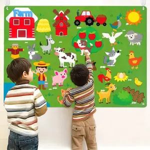 Child Early Education Farm Animal Felt Board, Interactive Toy Set for Action Training, Educational Storyboard, Intelligence Game