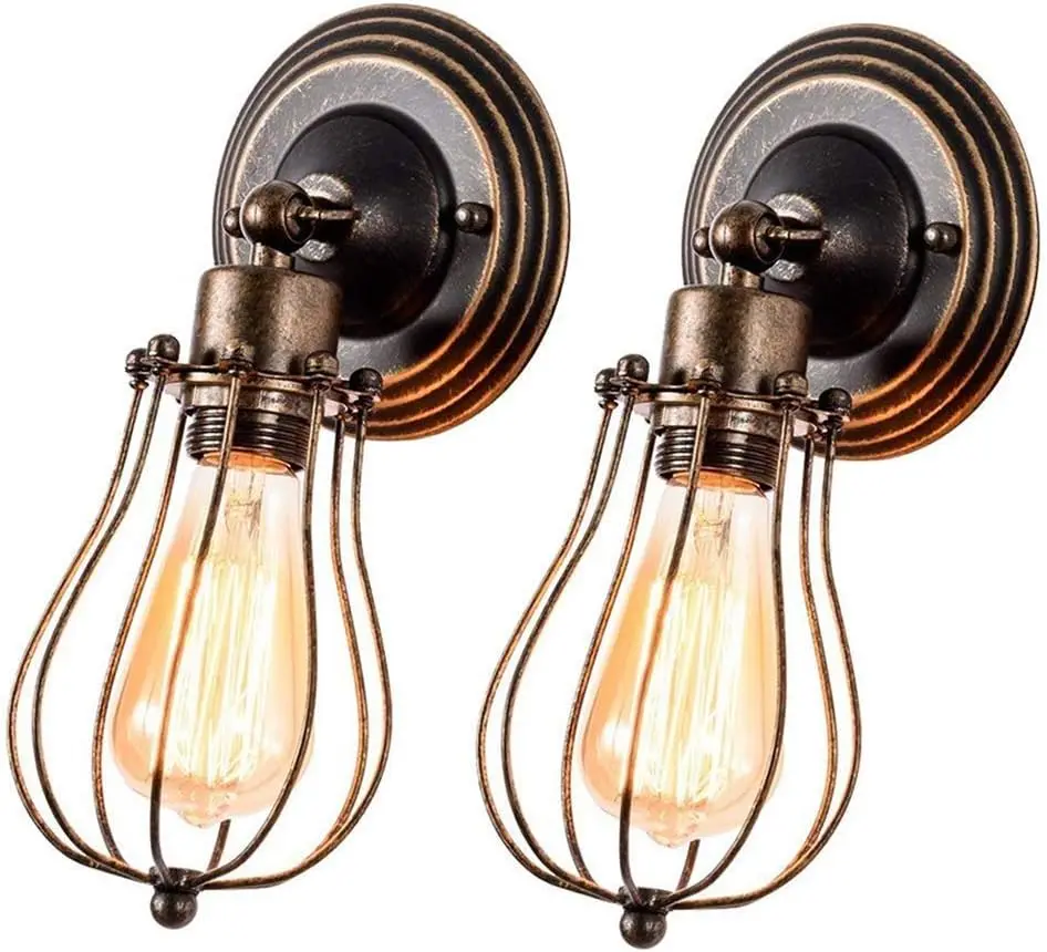 Vinta Wall Sconces t of Two Industrial Wire Ca Light, Vinta Metal Barn Wall lamp, Indoor Farmhou Lights Fixture Adjustable Lighting (Bulb Not Included)