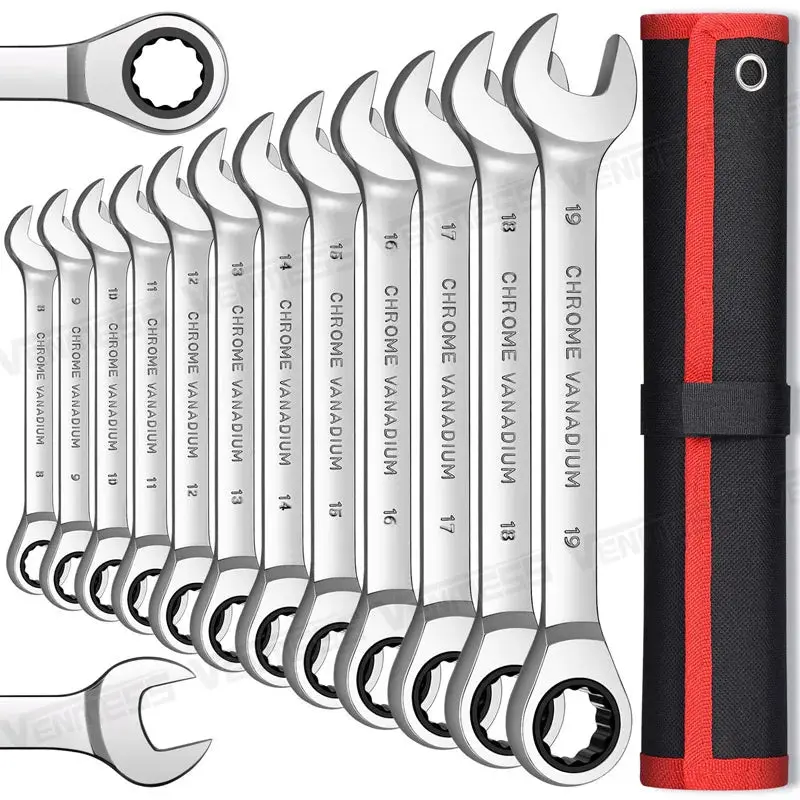10pcs Metric Combination Ratchet Spanners Set - 72-Tooth Gear Ring, Chrome Vanadium Construction, Anti-Corrosion & Anti-Slip Surface, Box-End Grip, Sizes 8Mm, 9Mm, 10Mm, 12Mm, 13Mm, 14Mm, 15Mm, 17Mm, 19Mm, 22Mm, Car Repair Tools for Auto & Machine Repair
