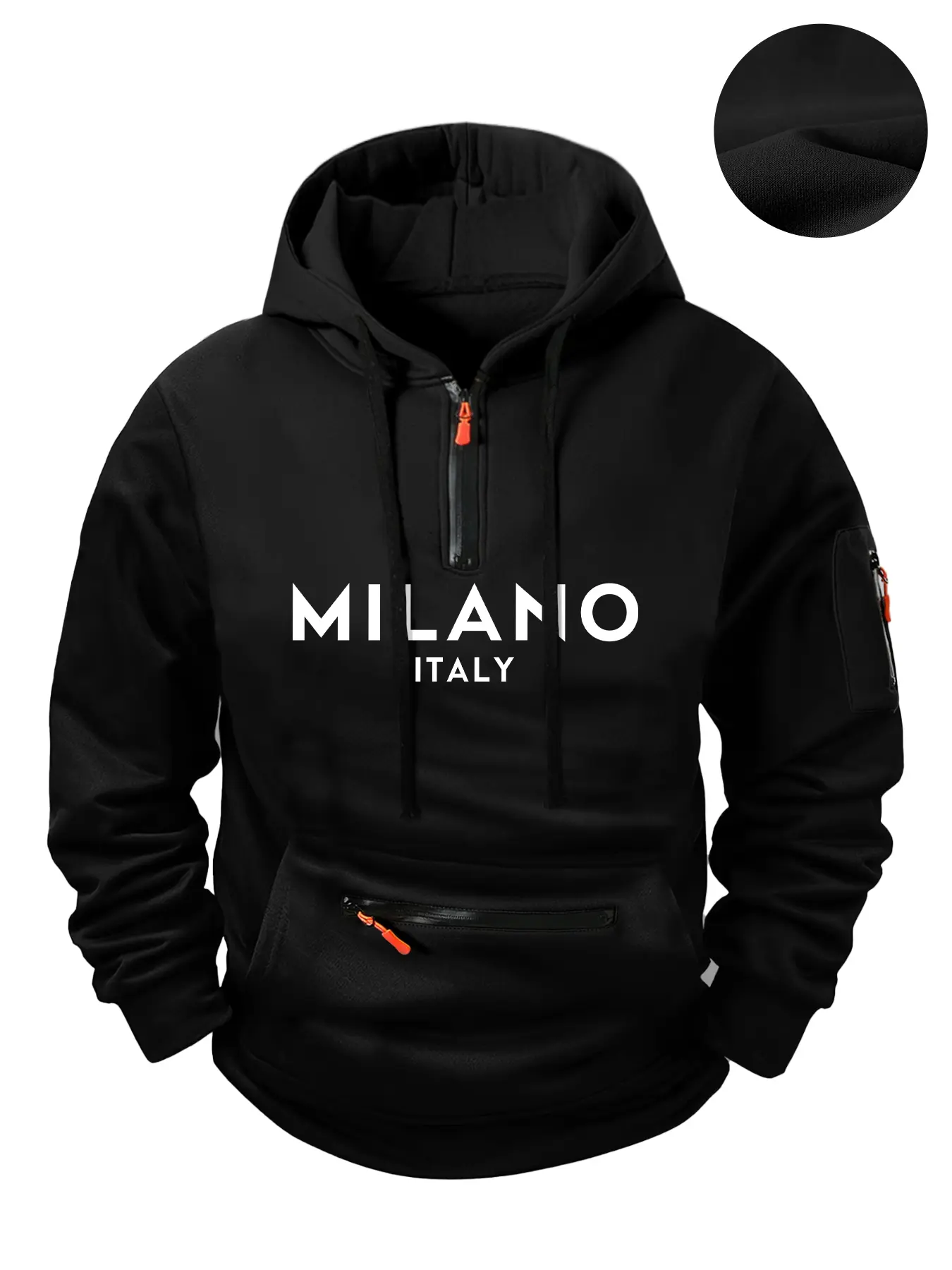 Autumn Winter Thick Zipper Hoodie, Casual Loose-Fit Design, Portable Pocket Fashion, Comfortable Milano Letter Print Sweatshirt
