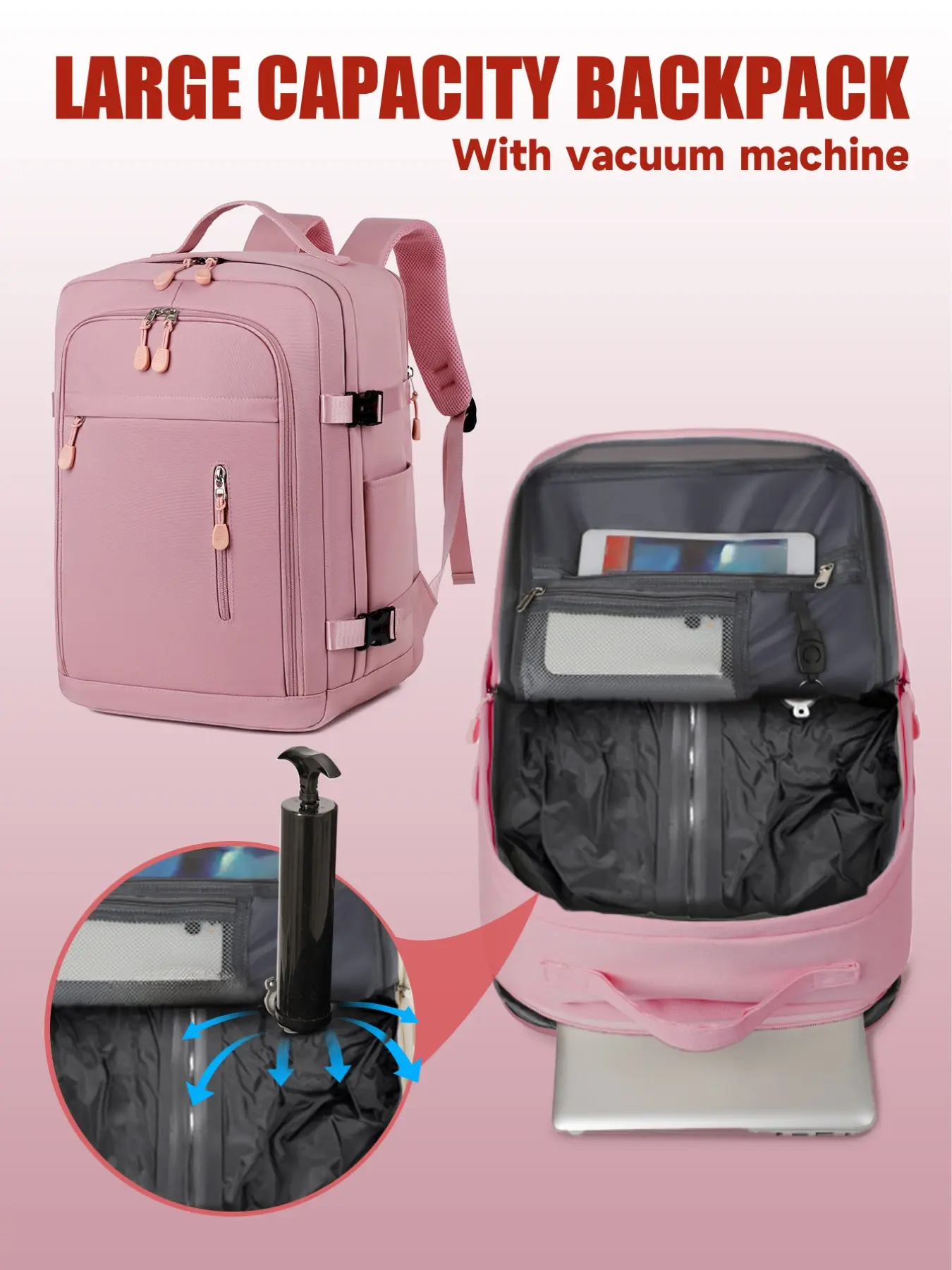 Vacuum compression backpack, Ryanair 40x30x20cm Large Capacity Travel Backpack, 14-Inch Laptop Compartment, Heavy-Duty Cabin Bag for Airplane, Hiking, All Seasons