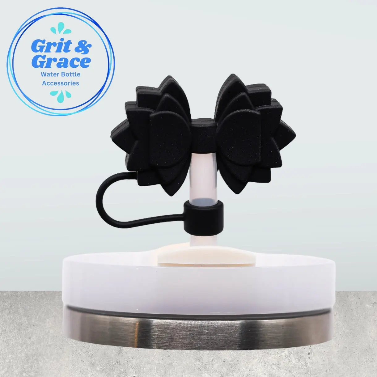 Matte Black Straw Topper | Cute Silicone Tumbler Straw Topper for 10mm Straws - Gracie Bow Straw Topper