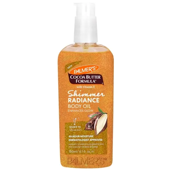 Shimmer Radiance Cosmetic Body Oil - 5.1 Fl Oz Single Item, Vitamin E Infused Moisturizer, Scented, Skin Tightening Hydrator for Glowing Skin & Enhancing Dark Tones/Tans