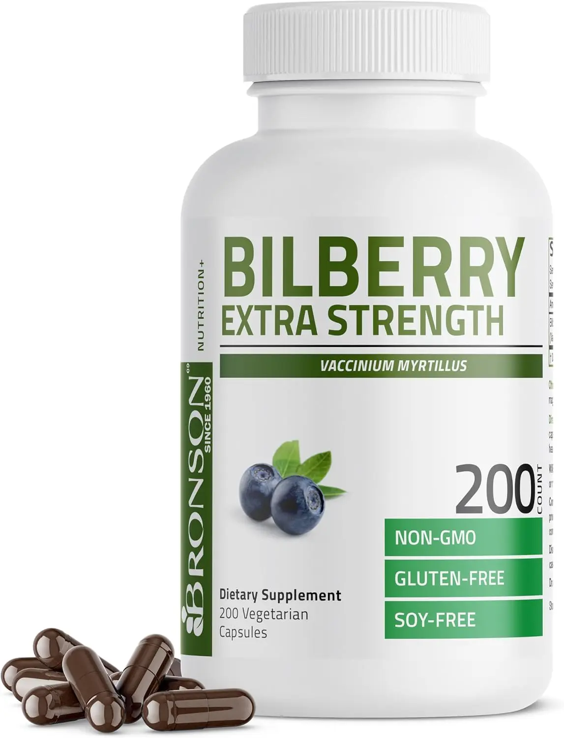 Bronson Bilberry Extra Strength Eye & Vision Support, 60 Capsules | 750 mg Bilberry Fruit Extract per 2 Capsules, Antioxidant Support, Vegan, Non-GMO, Gluten-Free & Soy-Free