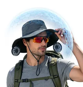 Outdoor Cooling Fan Hat, 3300mAh Rechargeable Neck Fan with Wide Brim Sun Hat for Men Women Fishing Outdoor Sport Gear