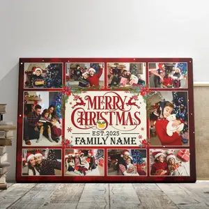 Family Christmas Personalized Prints, Custom Photo, Text And Date, Merry Christmas Family Photo Collage, Festive Personalized Holiday Wall Art