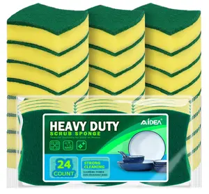 AIDEA Sponges Kitchen, 24 Pack Heavy Duty Dish Sponge, Cleaning Dish Scrubber Sponge for Home and Kitchen, Stink-Free Cleaning Supplies for Pots, Pans