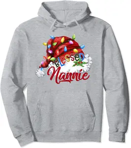 Womens Blessed Nannie Santa Hat - Christmas Light Pullover Hoodie - Rosazamorap Shop 65B09MFRTXMT