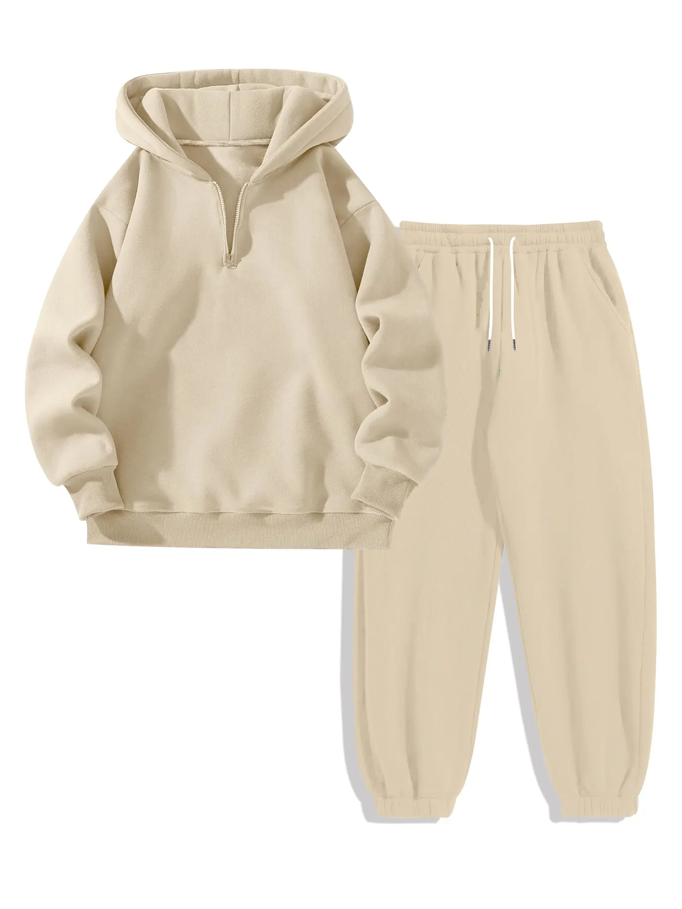 Men's Fleece Lined Hoodie Set, Streetwear Tracksuit Set, Athleisure Tracksuit Sets, Solid Color Sportswear Zip-Up Sweatshirt + Drawstring Casual Sport Pants, Fall & Winter Thick Knit Fabric, Airport Outfit, Athleisure Outfit, Sports Tracksuit