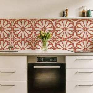 Boho Terracotta Sunburst Tile Stickers 10pcs 5.9x5.9inch Vinyl Decals Self Adhesive Waterproof for Kitchen Backsplash Wall Stair Riser Decor Geometric Beige Ornaments Classic Fantasy Style - Decorative