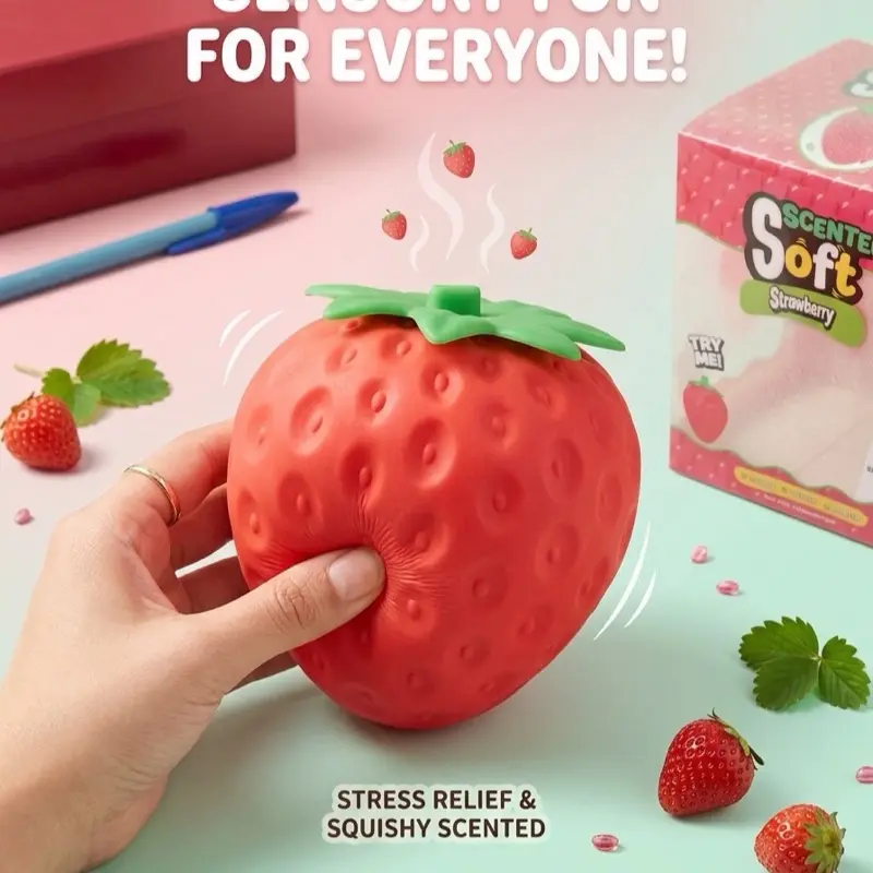 5 Inch Big Strawberry Squishy Fidget Toy - Safe, Non-Toxic, Durable Stress Relief Toy for Kids - Squeeze for Sensory Fun, Stress Reduction, Focus Improvement
