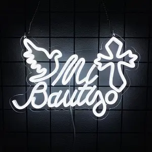 1 Pcs Mi Bautizo Neon Signs for Wall Deco My Baptism Led Light Sign Perfect for Children's Birthday Party, Bedroom, Home, Room, Pub Bar, Easter Gifts Neon Sign, USB Powered Easy to Hanging