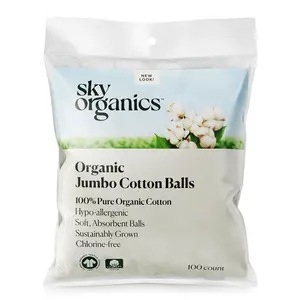 Sky Organics Organic Jumbo Cotton Balls For Sensitive Skin, 100% Pure Organic Cotton Sustainably Grown, Chlorine Free,  Hypoallergenic, Ultra-Soft and Absorbent for Beauty & Personal Care, 100 ct. Makeup Cleansing