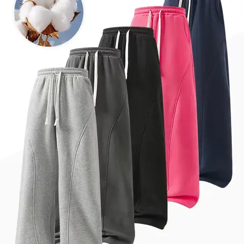 Unisex pants  sweatpants  Solid Thermal Lined Drawstring Oversize WaistPants,Casual Comfy Loose Fitting Trousers for Fall &Winter, Men's Bottoms for Daily Wear, Relaxed Fit, fleece sweatpants，school season
