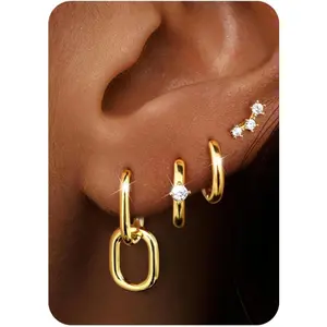 YADOCA Small Gold Hoop Earrings for Women Hypoallergenic - Non Tarnish 14K Plated Gold Silver Huggie Hoop Earring Flat Back Stud Earring Sets for Multiple Piercing Cartilage Earring Stacks 4Pairs