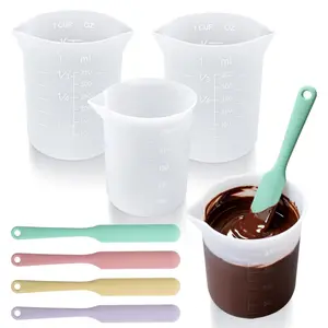Silicone Chocolate Melting Cups Set include 4 Non-Stick Measuring Cups (250ml & 350ml) & 4 Jar Spatulas for Melting Chocolate, Butter, Resin DIY & Baking Supplies - Home Improvement.