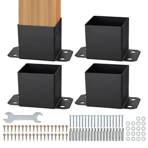 VEVOR 6x6 Post Base 4 Pcs, Inner Size 5.6"x5.6" Post Base Brackets, Heavy Duty Powder-Coated Post Anchor Matte Black Wood Post Brackets for Pavilion Deck Railing Support Deck Base Plate