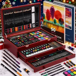 175-Piece Deluxe Art Set with 2 Drawing Boards-Colored Pencils/Watercolor Paints, Wooden Box Professional Art Supplies, Art Materials, Coloring Supplies, Back to School/Halloween/Christmas Gift, Black Friday Deal