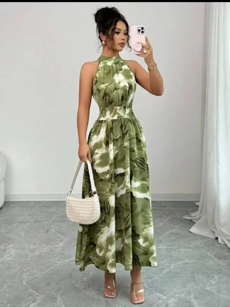 green floral semi formal dress Floral-Beaded Long Formal Dress with Strappy Back Sage Green / 0 main image 0