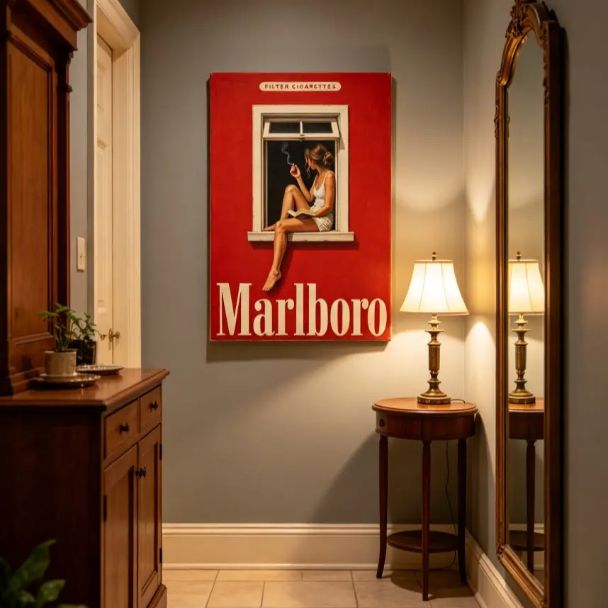 Vintage Marlboro Style Poster Red Wall Art Minimalist Retro Cigarette Ad Print Mid Century Modern Mancave Decor, Bedroom Decor, Home Decor