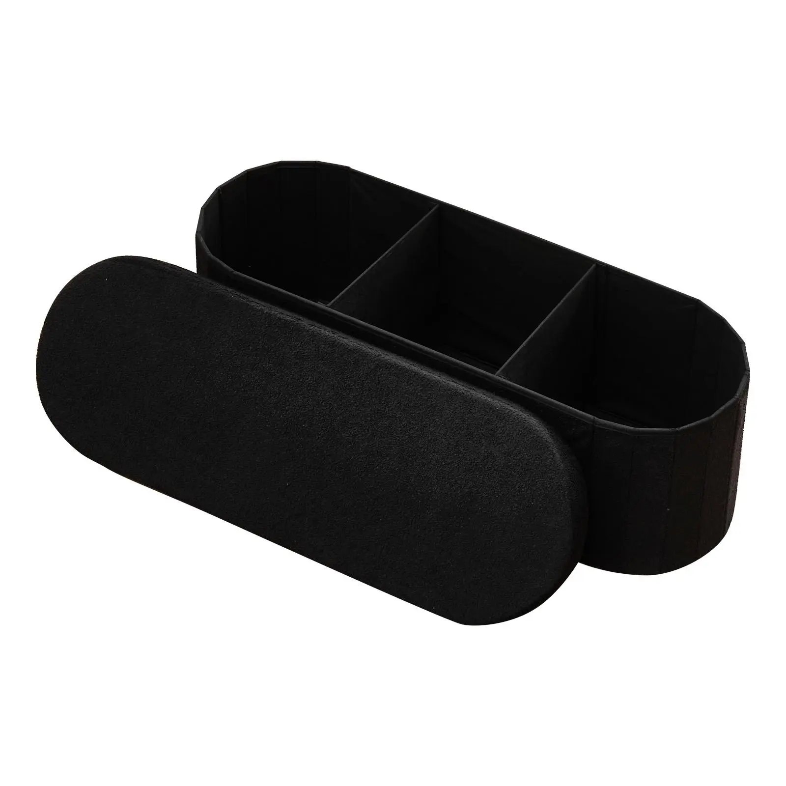 【SummerFinds】VEVOR Oval Storage Ottoman Bench, Foldable Teddy Fleece End of Bed Bench, Folding Upholstered Bed Ottoman Chest with Large Storage Space, Supports 660 lbs, for Living Room, Bedroom, Entryway, Black