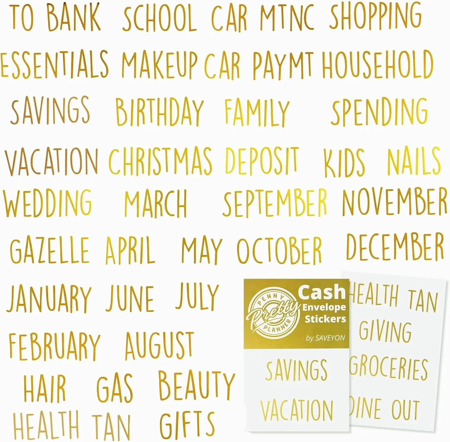 Gold Budget Binder Stickers - 70 Pcs Waterproof Financial Management Labels for Cash Envelopes, Planners