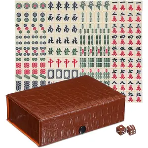 Swiilpo Portable Mini Travel Mahjong Set Chinese Mahjong Game with 146 Tiles Brown Carrying Case for Adult Beginner Players and Elderly, Travel-Friendly Family Gatherings and Leisure Activities,By Traiisutor