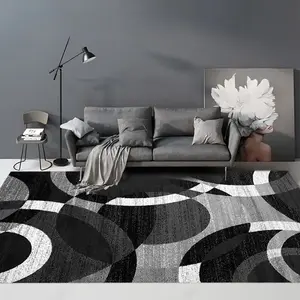 Modern Abstract Geometric Area Rug Non-Slip Machine Washable Polyester Fiber Black and White Design for Living Room Bedroom Kitchen and More Rugs for Living Room