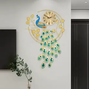 Stunning Peacock-Themed Wall Clock 65cm Diameter Silent Sweep Movement Gold Tone for Living Rooms Offices Home Decor Homedecor Decorating