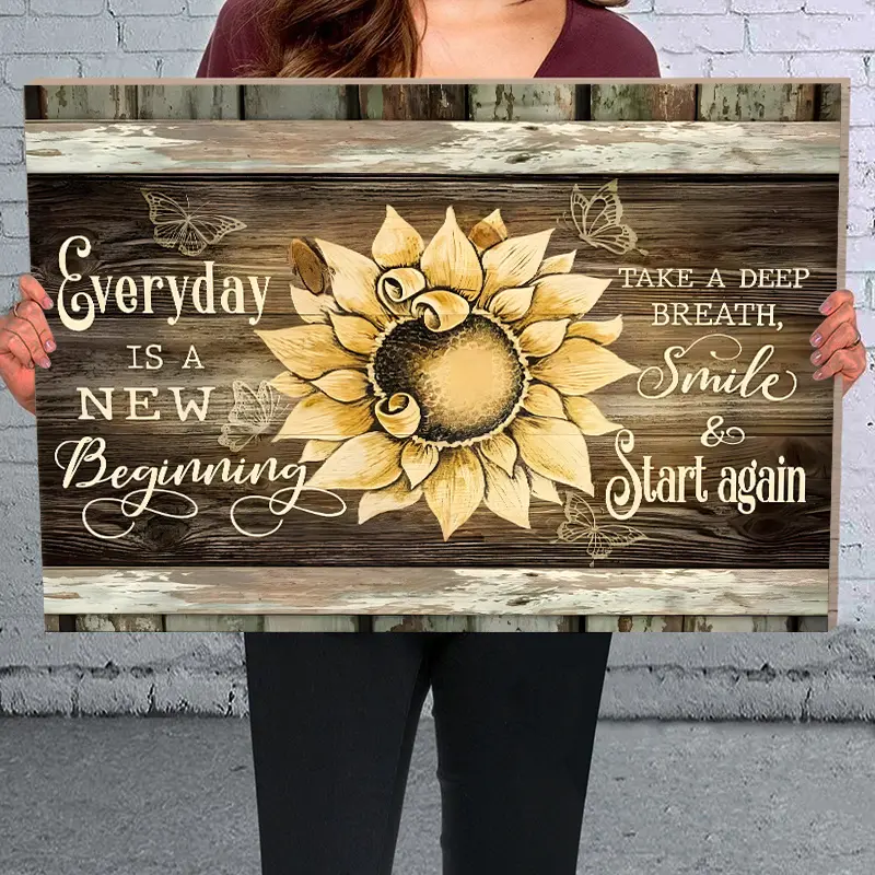 Artistic 1-Piece Framed 2D Farmhouse Sunflower Canvas Wall Art - 11.8x17.7in Wood-Framed Print, Inspirational Quotes, Ready-to-Hang Decorative Piece, Living Room Home Decor, 4th of July Gift for Her/Him