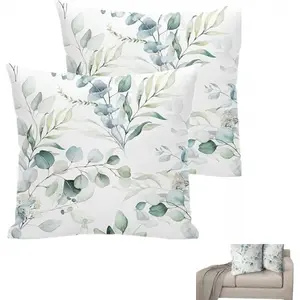 Spring Pillow Covers 18x18 Inch Set of 2,Watercolor Design Green Leaf Vase Decorative,Washable,for Living Room Bedroom Bed Outdoor, Farmhouse Home Decor, Sofa Living Room Bed Sage,Green,Pink (Green)