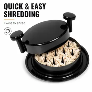 Chicken Shredder Tool, Twist Meat Shredder with Handles and Non-Skid Base, Dishwasher Safe for Chicken, Pork, Beef, Black