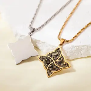 2026 new Celtic Knot Triangle Trinity Stainless Steel Titanium Necklace  Triple Moon Goddess Pendant Jewelry Geometric Shape Unisex
