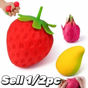 Anxiety Squishies - Fidget Cube Stress Relief - Squeezable Toy Fruit Ball - Realistic Strawberry Mango Dragon Fruit Model - Party Favor Gifts