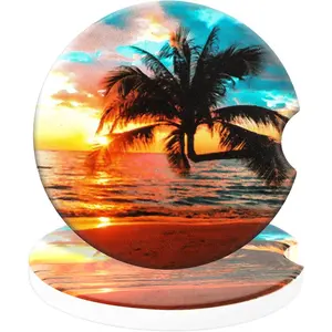 Cup Holder Coasters, 2 Pack Absorbent Ceramic Coaster 2.56" Universal Ceramic Stone & Non-Scratch Cork Base Coasters Auto Accessories for Women & Men()