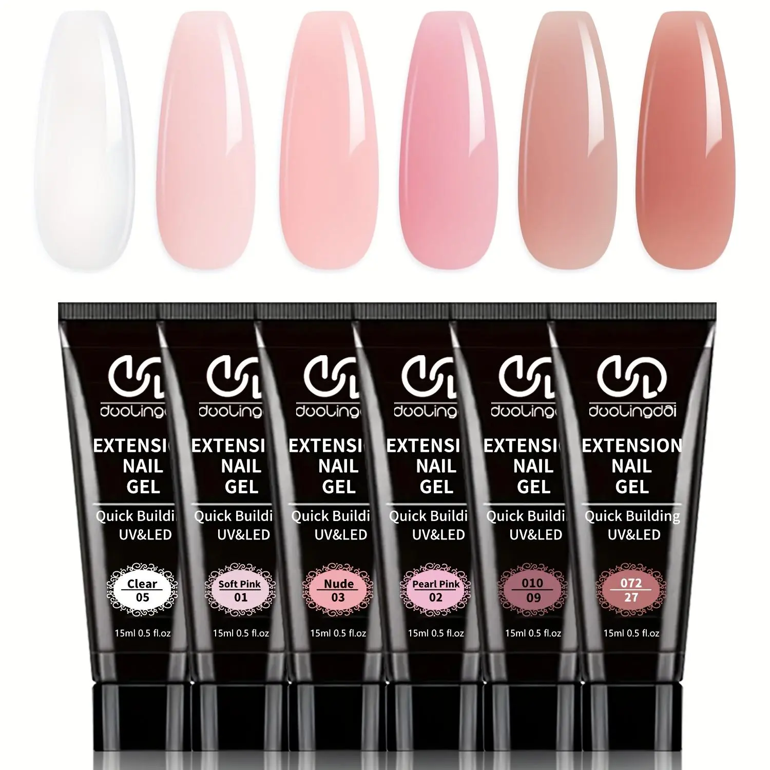 duolingdai6 Nail Extension Gel Set, 15g Shaping Gel, Transparent, Soft Mist, Pearl Powder, Natural Nude Colors, Portable Home Use