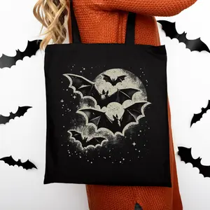 Bats Tote Bag, Bat Crazy Bag, Halloween Bats, Retro Bats Unisex Canvas Bag, Gothic Bats Bag, Halloween Black Bag, Black Trick-or-Treat Bag, Spooky Trick or Treating Bag, Vintage Bats Design