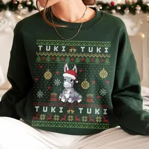 Burrito Sabanero Crewneck, Mi Donkey Mexican Christmas Sweatshirt, Tuki Tuki Donkey Latino Christmas Shirt, Feliz Navidad Cotton Crewneck Sweater Womenswear Tops Women Lady, Full Colors, For Men, For Women