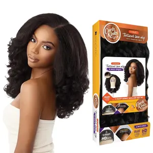 Curls Kinksandco Kinkyedges Wig - Kinky Roller Set 16 Inch Y Part Lace  Kinkytexture Edged Hairline for  3C to 4C Hair Textures (1 JETBLACK)