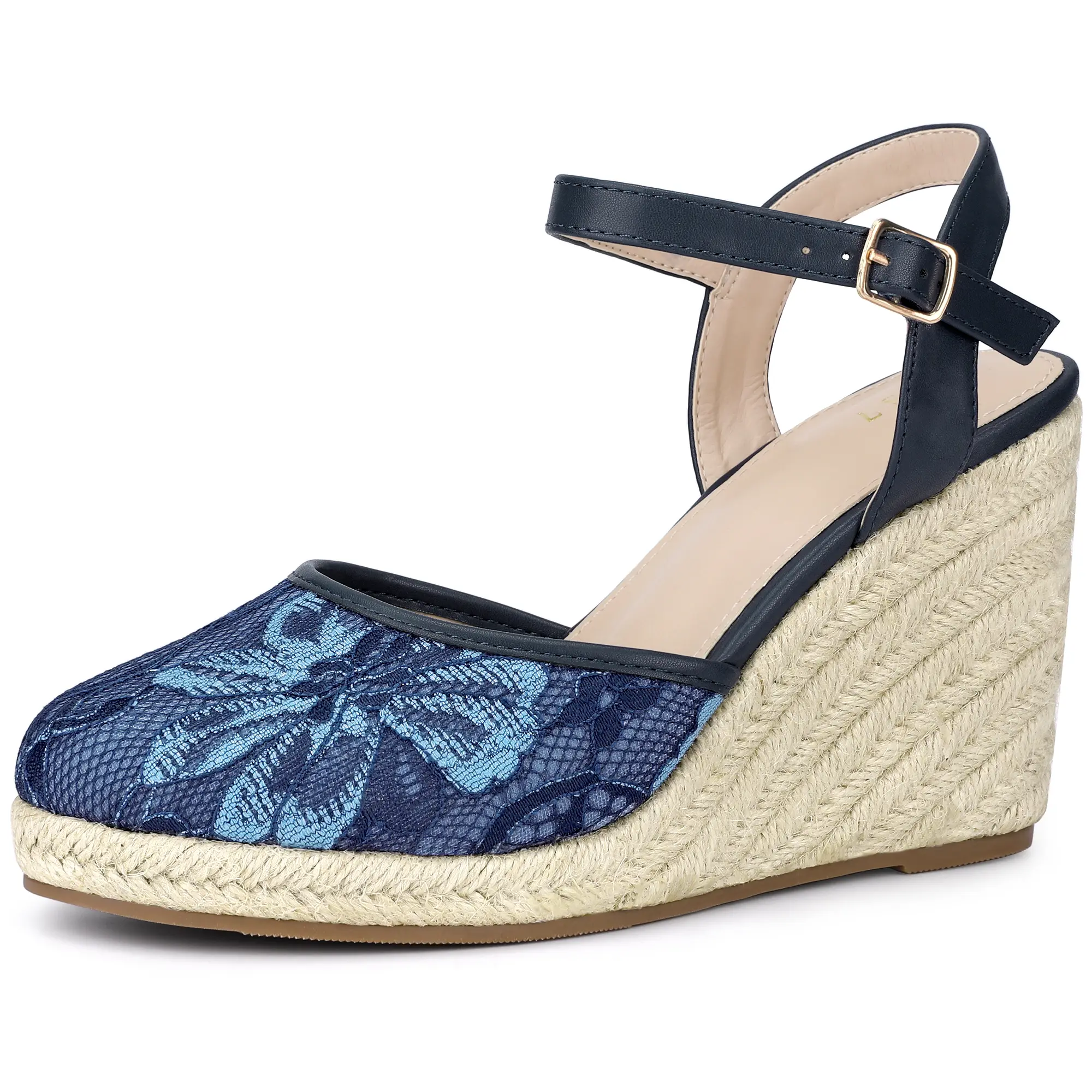 BLISSFUL STEP Women's Closed Toe Platform Espadrilles Lace Wedge Heel Sandals