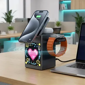 MagSafe-compatible 6-in-1 Charging Station with Bluetooth Speaker, Clock & Pixel Display – Ideal for iPhone, Desk, Travel & Multi-Device Charging | Smart All-in-One Solution for March Madness, Spring Break, World Cup & Easter