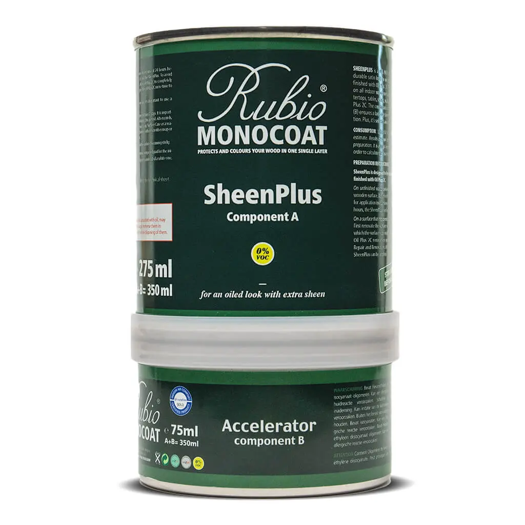 Rubio Monocoat SheenPlus 560 ft² | 0% VOC Satin Sheen Enhancer for Interior Furniture, Floors, Countertops & Tables Finished with Oil Plus 2C | 350 mL