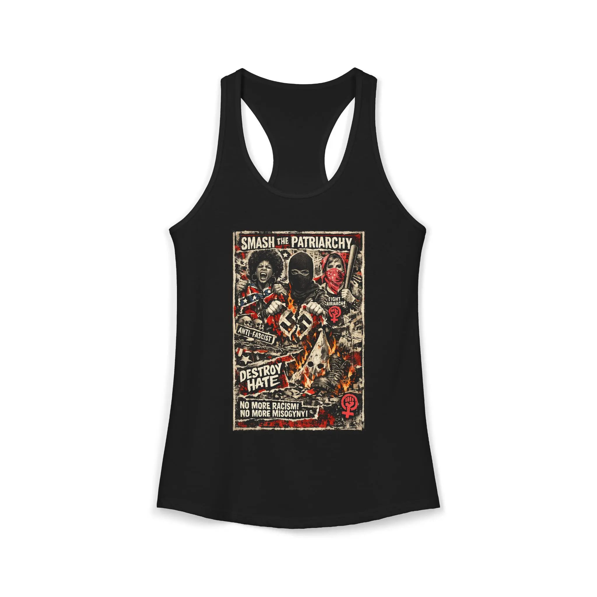 Women's Lightweight Cotton Graphic Tank Tee - Fitted, Sleeveless, Racerback Fabric Top, Casual Pro-Woman Anti-Fascist Statement Clothing Shirt Womenswear